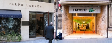 ファッションブランド「ラルフローレン」のギリシャ・アテネの店舗とファッションブランド「ラコステ」のスペイン・バルセロナの店舗の画像