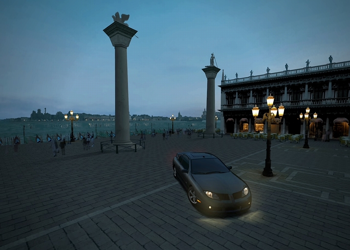 「PS2で一番のレースゲーム」として名が挙がったプレイステーションのゲーム「グランツーリスモ4」のイタリア・ベネチアを走る「ポンティアック・サンファイア・GXP」のスクリーンショット(2007年)の画像