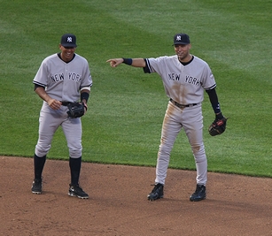野球選手のアレックス・ロドリゲスとデレク・ジーター(2009年・「ニューヨーク・ヤンキース」)の画像