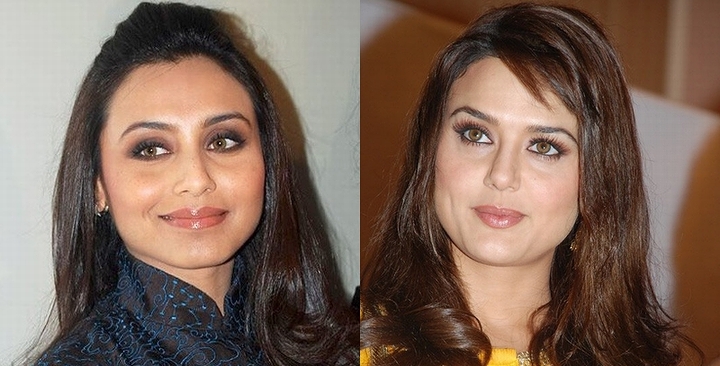 「丸顔のボリウッド女優」の一例として挙がったインドの女優ラニ・ムカルジー(2010年)とインドの女優プリティー・ジンタ(2007年)の画像