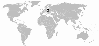 世界地図におけるポーランドとハンガリー