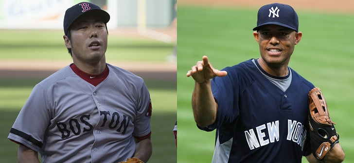 プロ野球選手の上原浩治(2013年)とマリアノ・リベラ(2009年)の画像