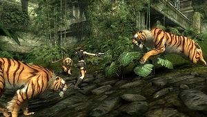 3頭の虎と対峙するララ・クロフト(トゥームレイダー：アンダーワールド)