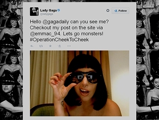 「ツイッターでフォローしてくれる芸能人」の一例として挙がったレディー・ガガの公式ツイッターアカウントにおける2014年9月27日のツイートの画像