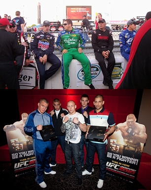 「NASCAR」(2009年)の選手たちと「UFC」(2010年)の選手たち(アンドレ・ウィナー、ポール・ケリー、ニック・オシプザック、ロス・ピアソン、テリー・エティム)