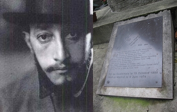 「有名なグアテマラ人」の一例として挙がったグアテマラの作家ミゲル・アンヘル・アストゥリアスとその墓(2008年・フランス・ペールラシェーズ墓地)の画像