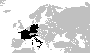 欧州地図におけるドイツとイタリアとフランス