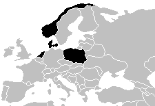 欧州地図：ノルウェー-デンマーク-オランダ-ポーランドの画像