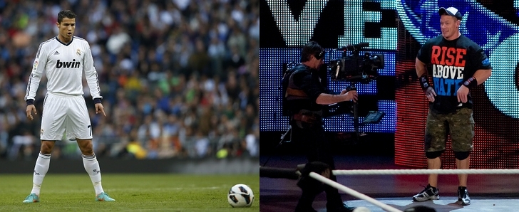 サッカー選手のクリスティアーノ・ロナウド(2013年)とプロレスラーのジョン・シナ(2011年)の画像