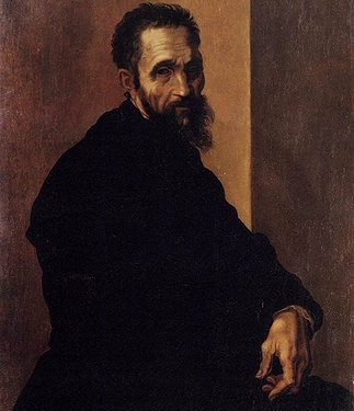 画家のヤコピーノ・デル・コンテによる「左利きの有名人」の一例として挙がったミケランジェロの肖像(16世紀)の画像