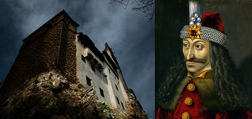 ルーマニアの「ブラン城」(2010年)の画像と「有名なルーマニア人」の一例として挙がった“ドラキュラ伯爵”ことヴラド・ツェペシュの肖像