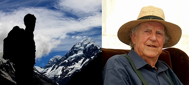 ニュージーランドのクック山を望む「有名なニュージーランド人」の一例として挙がった登山家エドモンド・ヒラリーの立像(2010年)の画像と晩年のエドモンド・ヒラリーの画像