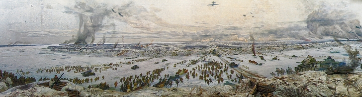 「史上最多の死傷者を出した軍事戦」としてその名が挙がった第二次世界大戦の独ソ戦「レニングラード包囲戦」下「イスクラ作戦」(1943年)のジオラマの画像