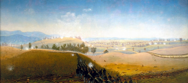 キャプテン・ジェームス・ホープの画による米国南北戦争「アンティータムの戦い」の一幕