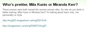 『ミラ・クニスとミランダ・カー。どっちが可愛い？』