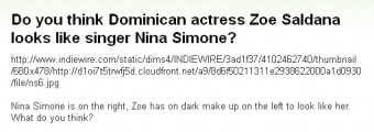 翻訳『ドミニカ人女優のゾーイ・サルダナさんって歌手のニーナ・シモンに似てたりするもんですかね？ 』