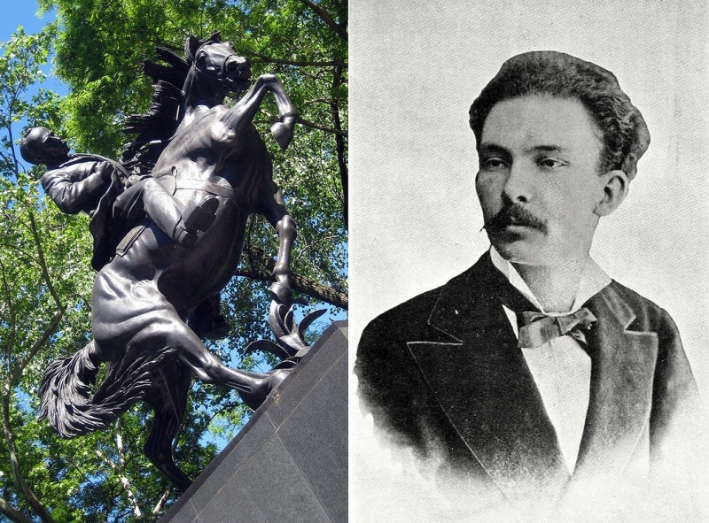 ファイル:NYC - Central Park Bolivar Plaza - José Martí statue 2524454642 José Martí retrato hecho en México 1875.jpg